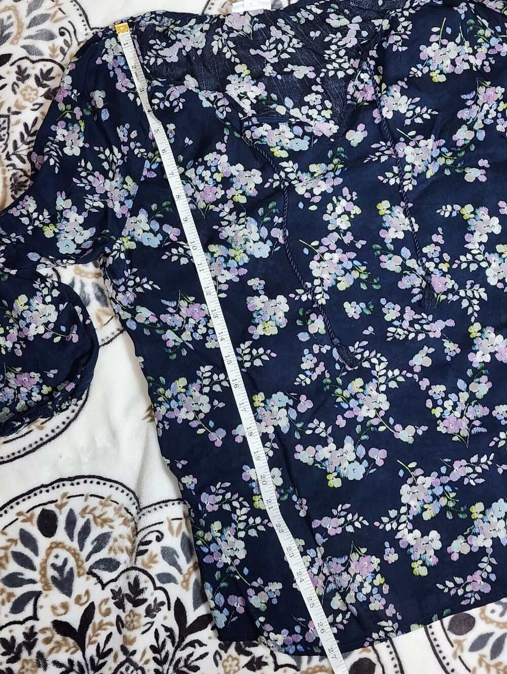 J. Jill Navy Floral Scoop-Neck Peasant Top - Picture 7 of 10